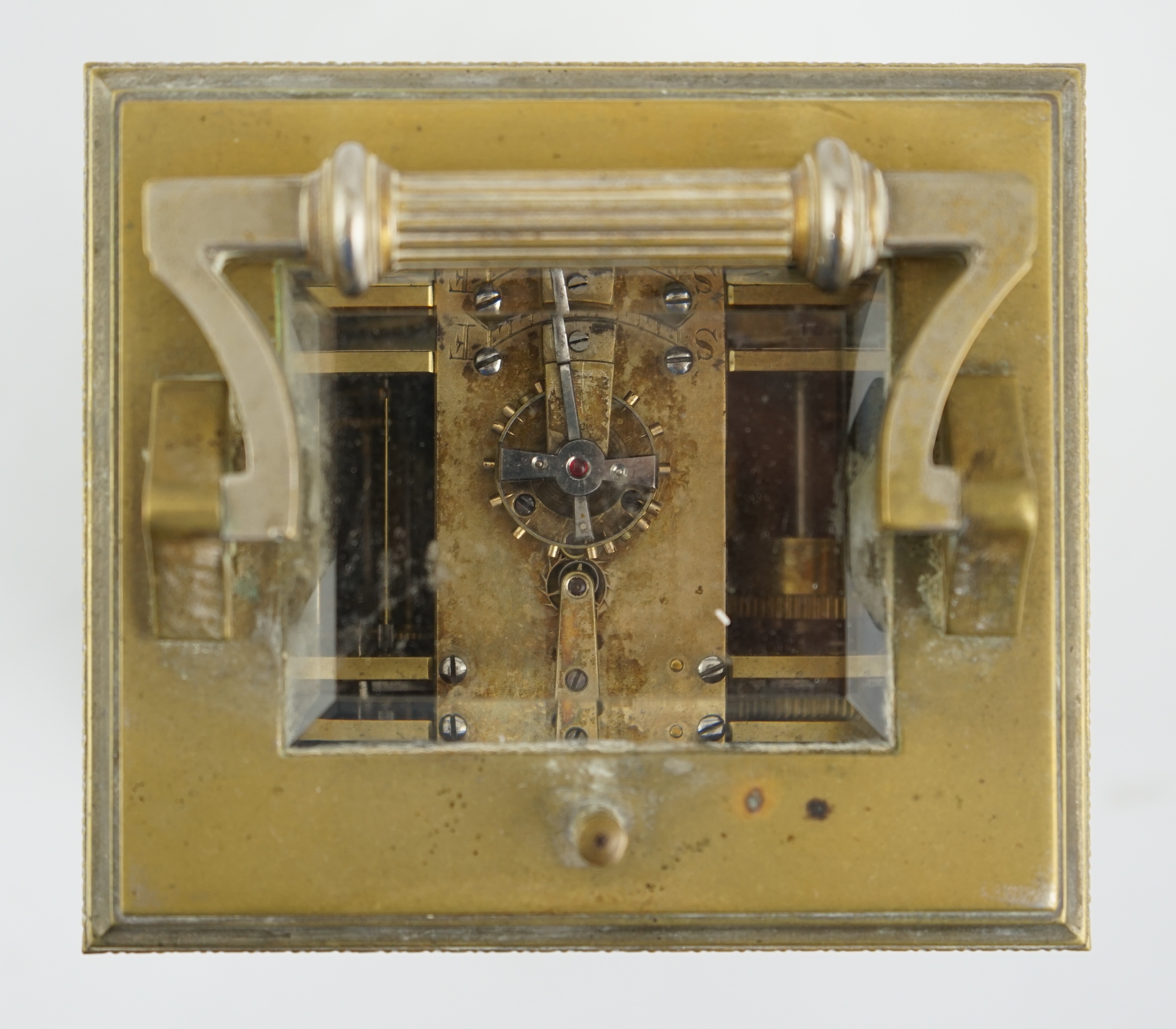 An early 20th century French silvered brass grand sonnerie alarum carriage clock